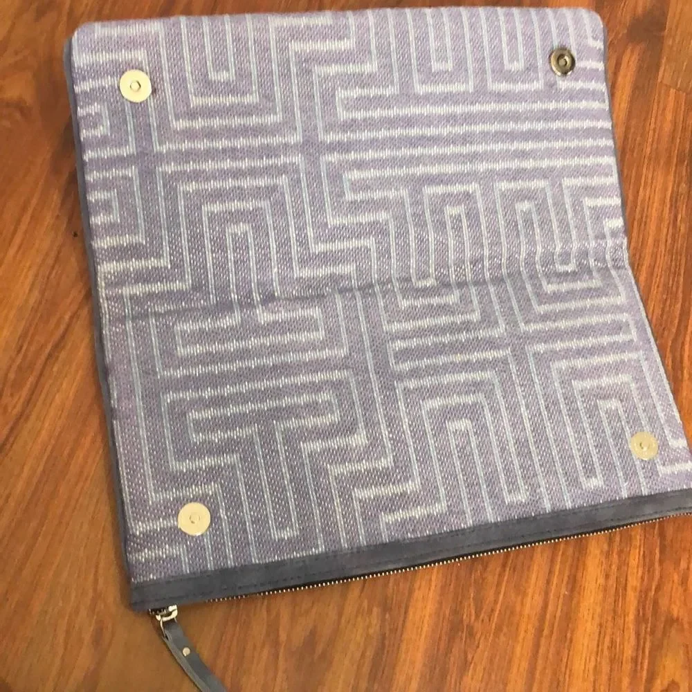 WKND Wayfair Blue upholstery, large clutch with suede